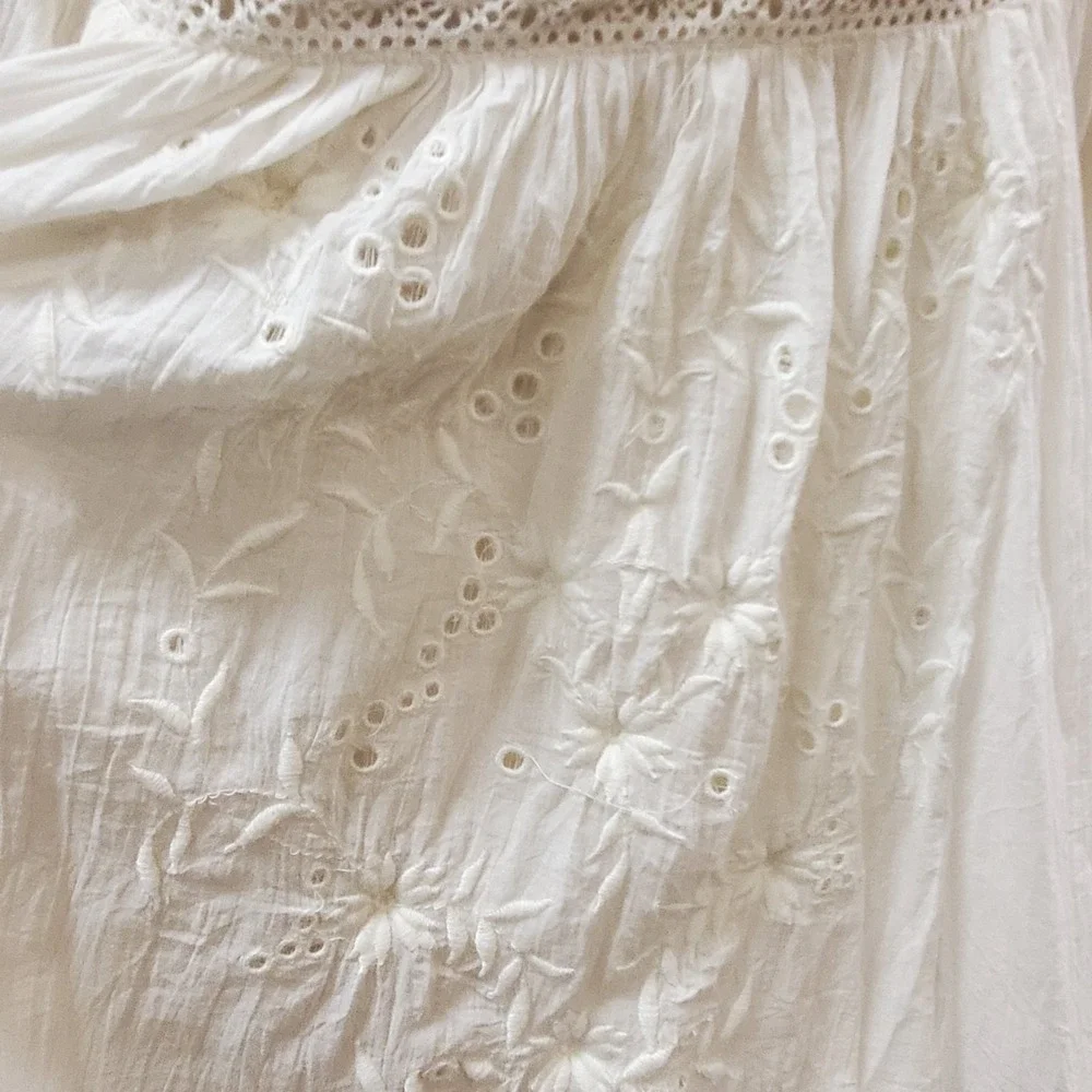 Free People Womens Peasant Crochet Eyelet Faraway Fields Top Size M Cream Boho